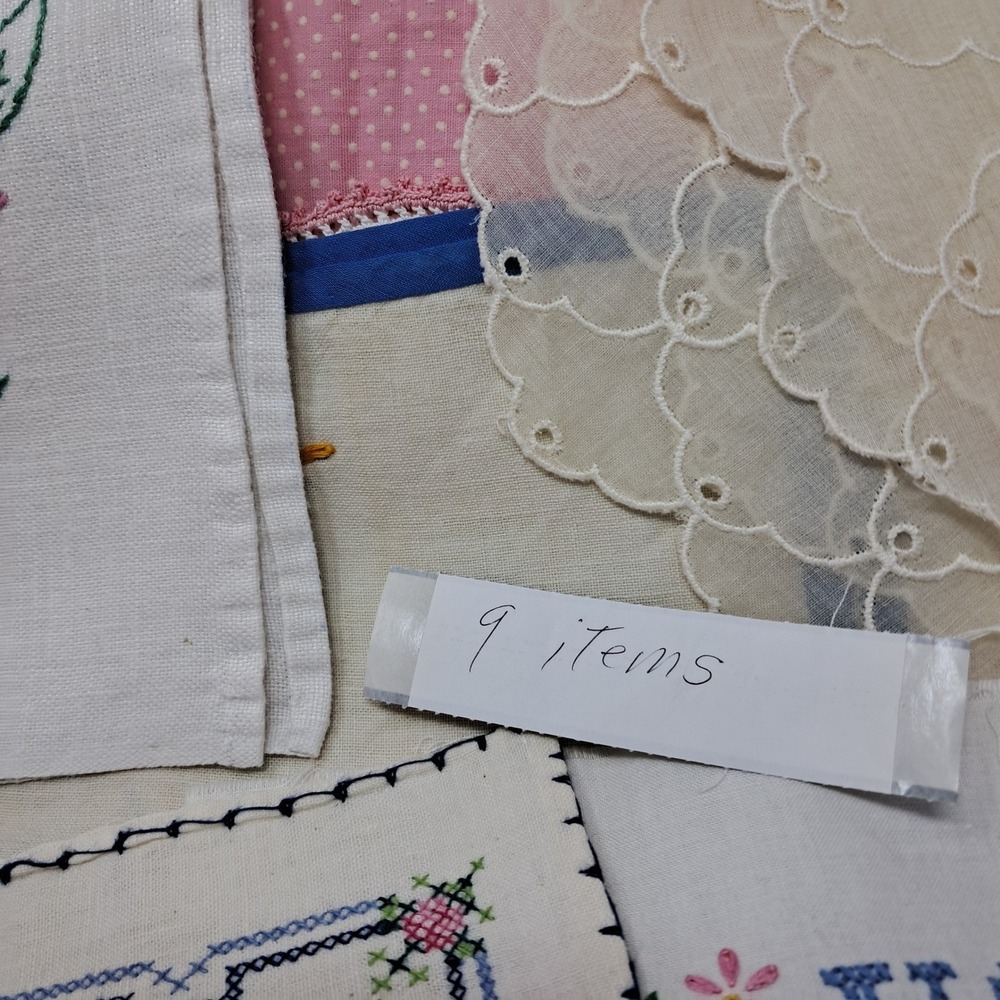 Vintage Embroidered Linens Lot 9 Pieces Hand‎ Stitched Floral Kitchen Decor - Picture 5 of 11